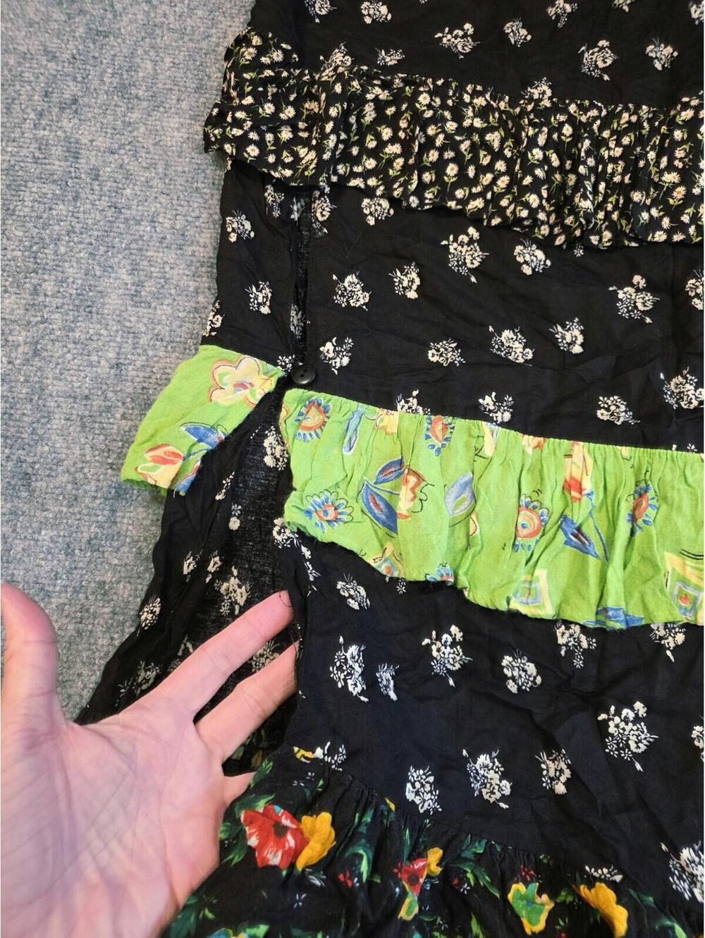 VTG Made In Texas Tiered Ruffle Maxi Skirt Boho Calico Floral Peasant Western OS - Picture 3 of 7